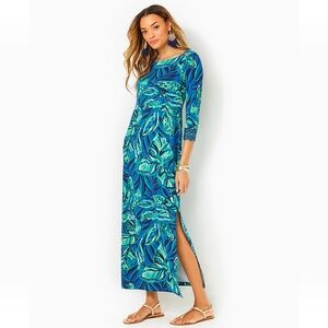 NWT Lilly Pulitzer Seralina Maxi Dress Long Sleeve XL Indigo Breeze Shady Gators